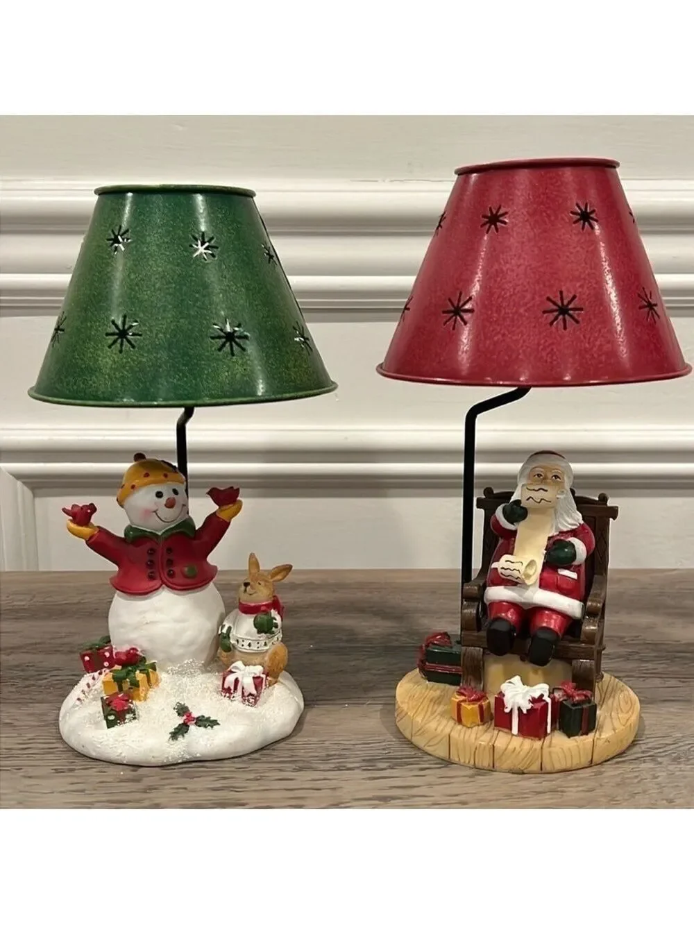 Yankee Candle Snowman & Santa Claus Christmas Holiday Tealight Candle Holder Vtg